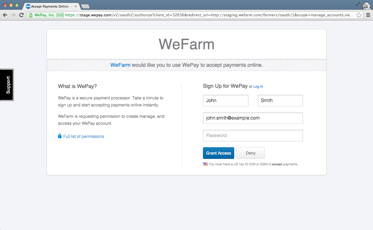 WePay oAuth Form